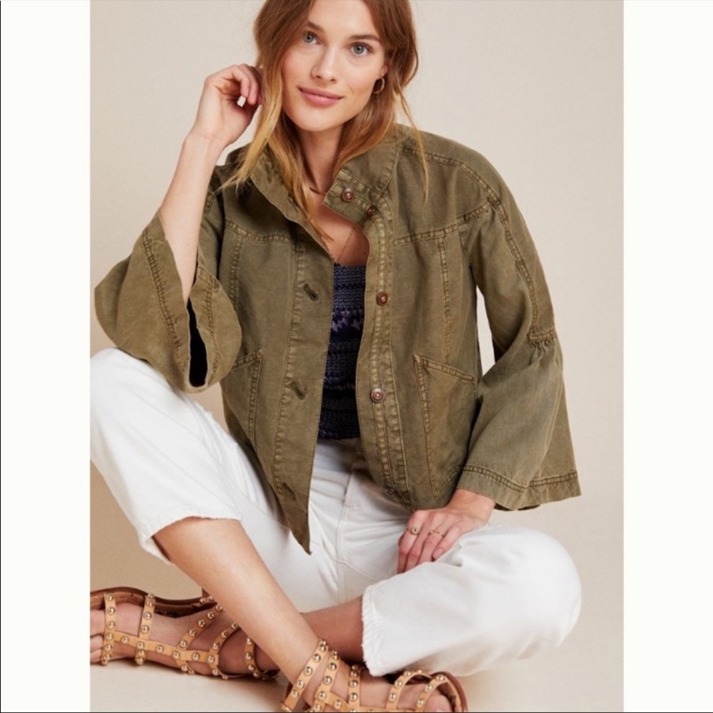 ANTHROPOLOGIE Miley Utility Jacket bell sleeve size Small green army military